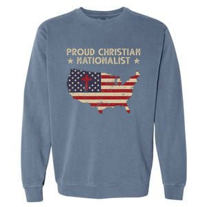 Retro Proud Christian Nationalist American Flag Faith Cross Garment-Dyed Sweatshirt