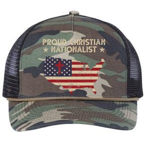 Retro Proud Christian Nationalist American Flag Faith Cross Retro Rope Trucker Hat Cap