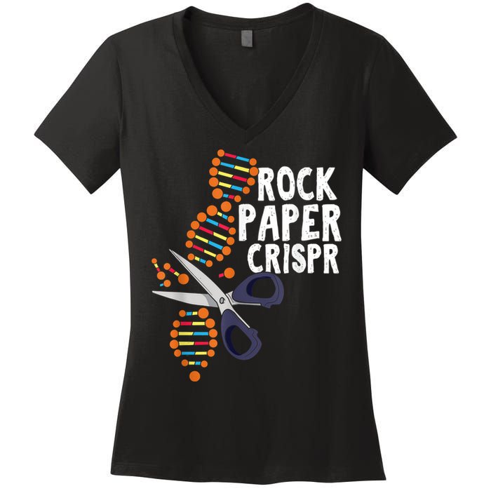 Rock Paper Crispr DNA Biologist Genetic Engineering Science Women's V-Neck T-Shirt