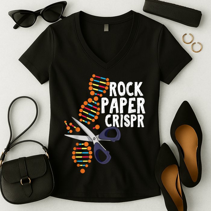 Rock Paper Crispr DNA Biologist Genetic Engineering Science Women's V-Neck T-Shirt