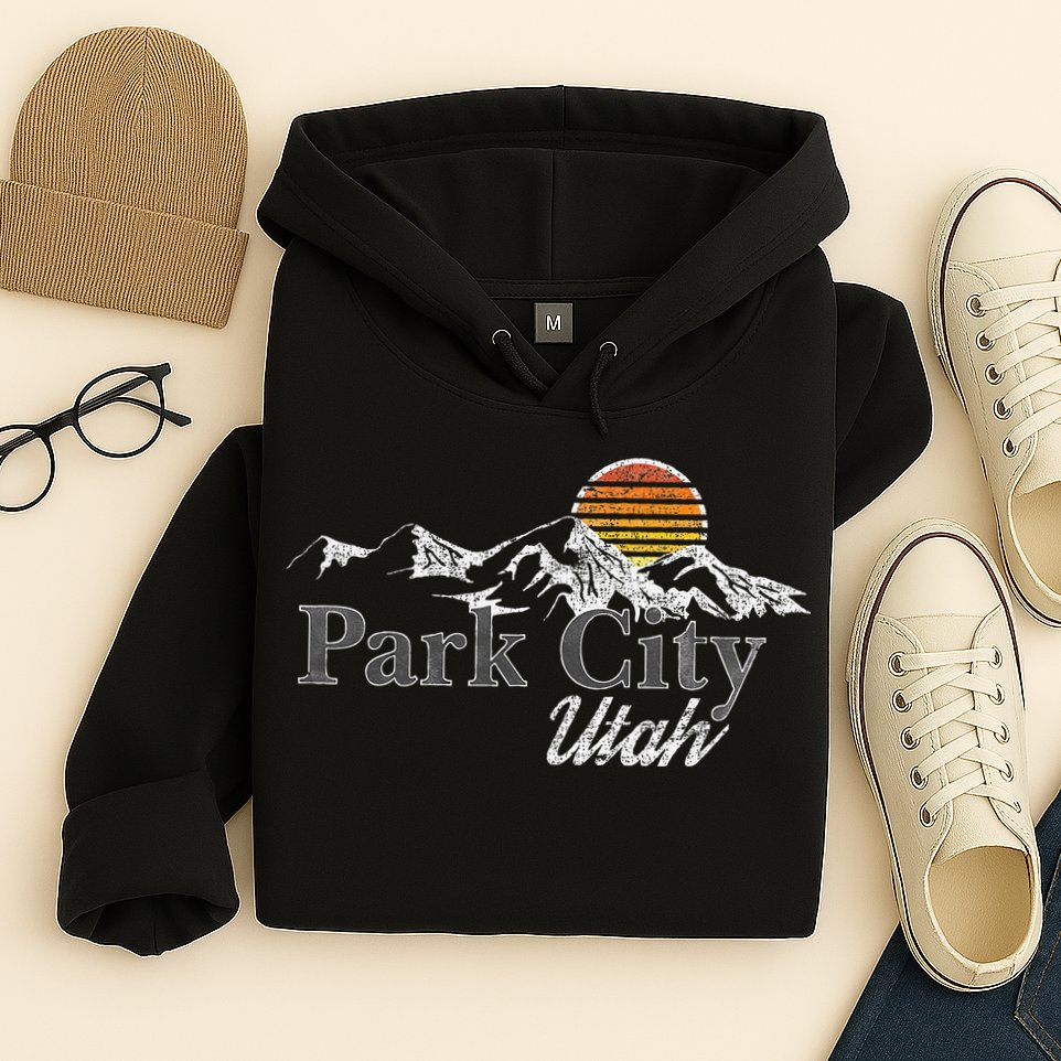 Retro Park City Utah Mountain Hoodie