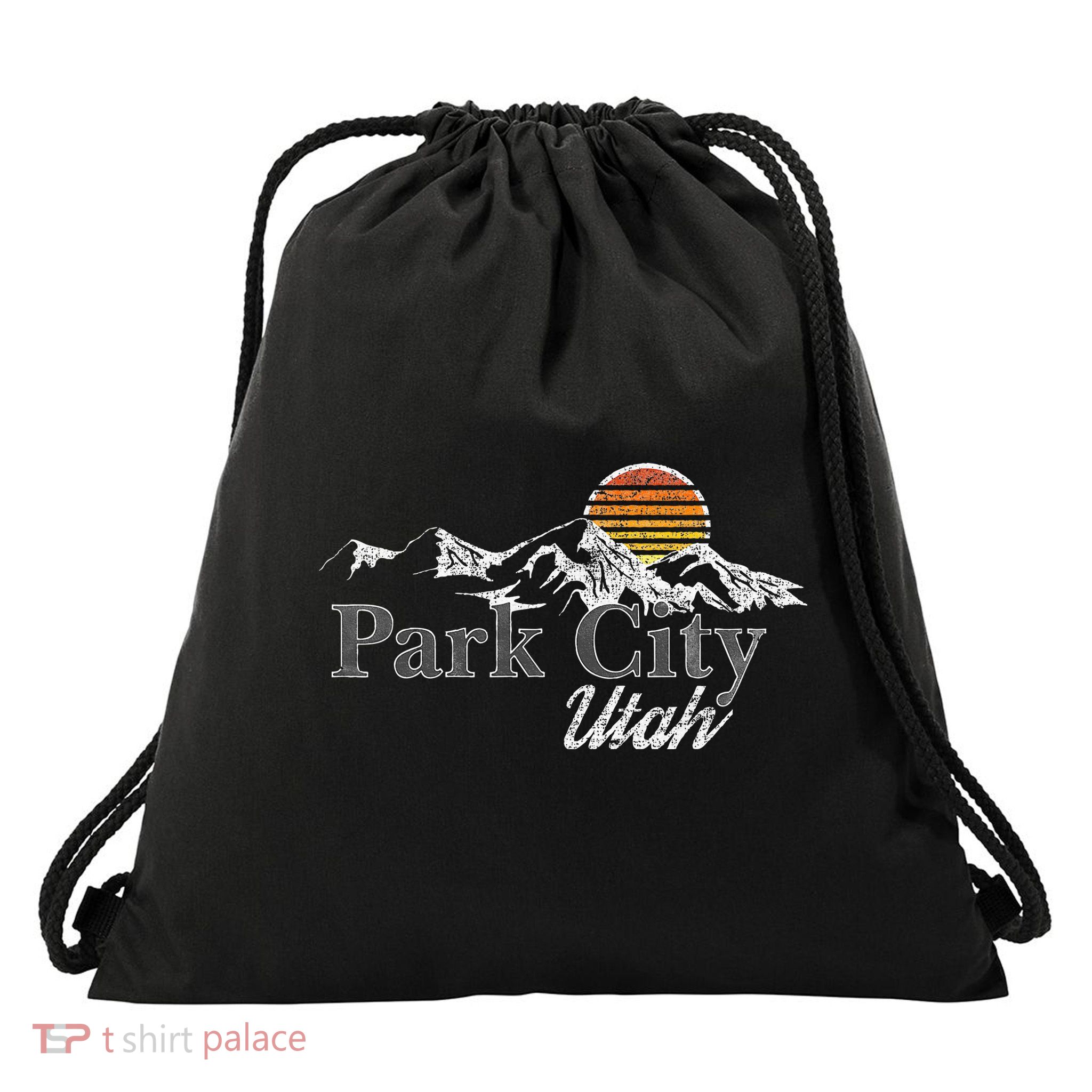 Retro Park City Utah Mountain Drawstring Bag
