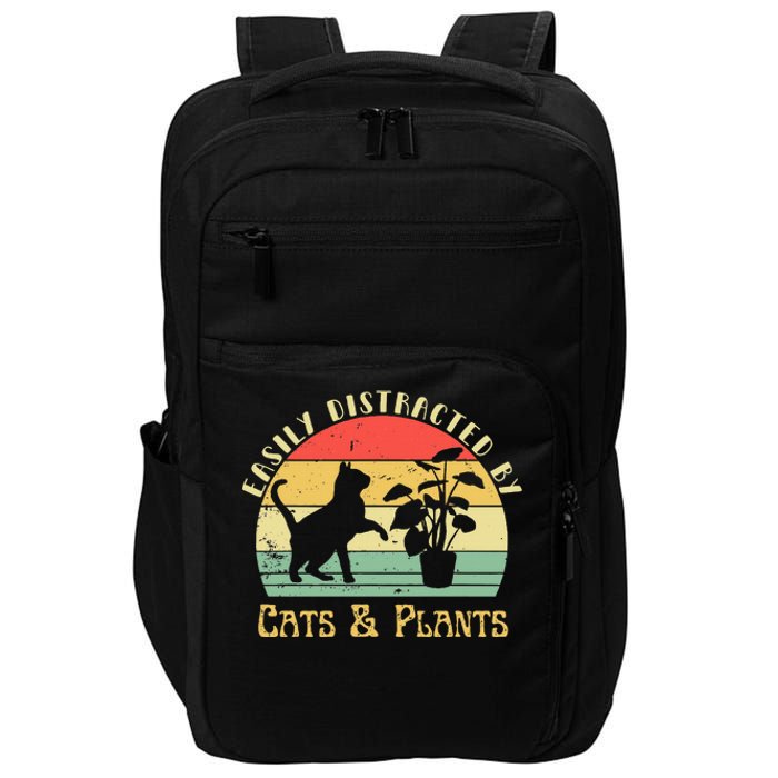 Retro Pet Cat Plant Lover Easily Distracted By Plants & Cats Impact Tech Backpack