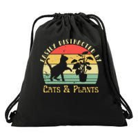 Retro Pet Cat Plant Lover Easily Distracted By Plants & Cats Drawstring Bag