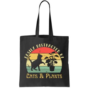 Retro Pet Cat Plant Lover Easily Distracted By Plants & Cats Tote Bag