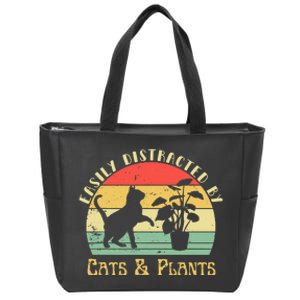 Retro Pet Cat Plant Lover Easily Distracted By Plants & Cats Zip Tote Bag