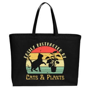 Retro Pet Cat Plant Lover Easily Distracted By Plants & Cats Cotton Canvas Jumbo Tote