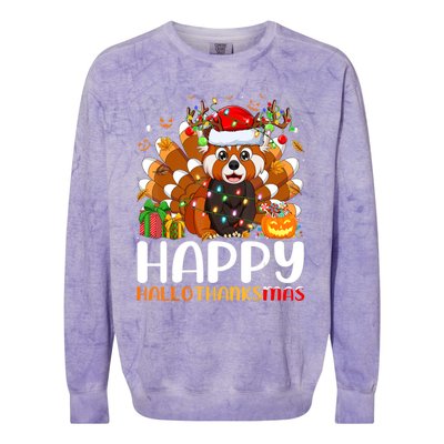 Red Panda Christmas Lights Santa Hat Pajamas Gift Colorblast Crewneck Sweatshirt