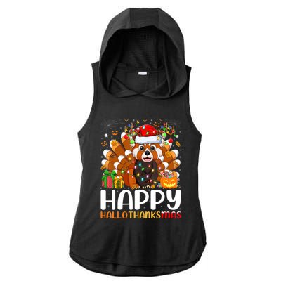 Red Panda Christmas Lights Santa Hat Pajamas Gift Ladies PosiCharge Tri-Blend Wicking Draft Hoodie Tank