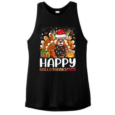 Red Panda Christmas Lights Santa Hat Pajamas Gift Ladies PosiCharge Tri-Blend Wicking Tank