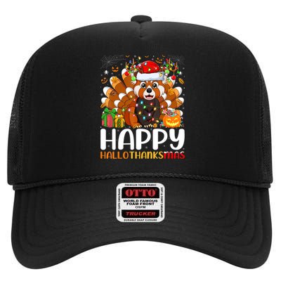 Red Panda Christmas Lights Santa Hat Pajamas Gift High Crown Mesh Back Trucker Hat