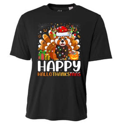 Red Panda Christmas Lights Santa Hat Pajamas Gift Cooling Performance Crew T-Shirt