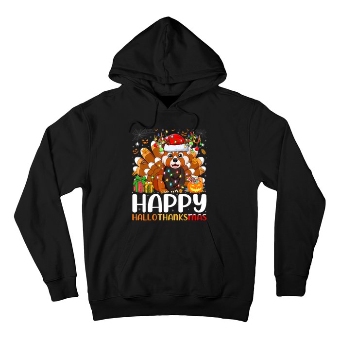 Red Panda Christmas Lights Santa Hat Pajamas Gift Hoodie