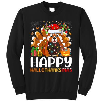 Red Panda Christmas Lights Santa Hat Pajamas Gift Sweatshirt