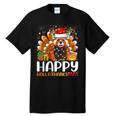 Red Panda Christmas Lights Santa Hat Pajamas Gift Tall T-Shirt