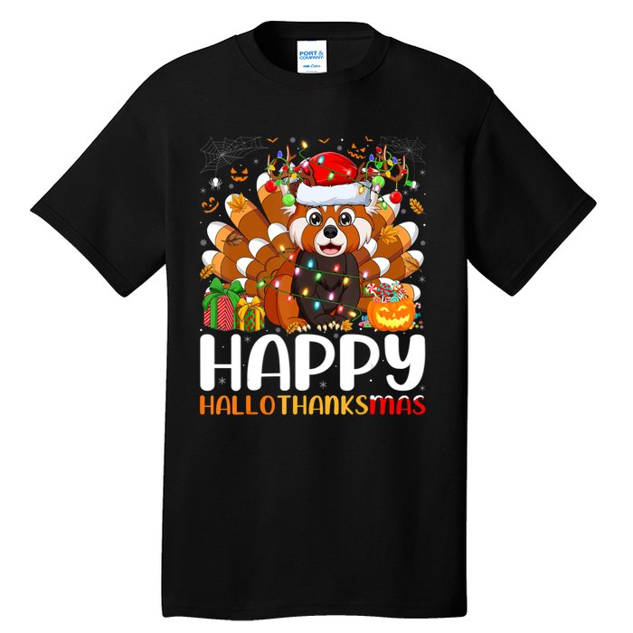 Red Panda Christmas Lights Santa Hat Pajamas Gift Tall T-Shirt