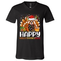 Red Panda Christmas Lights Santa Hat Pajamas Gift V-Neck T-Shirt