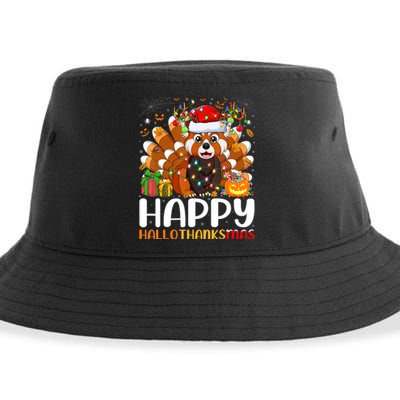 Red Panda Christmas Lights Santa Hat Pajamas Gift Sustainable Bucket Hat