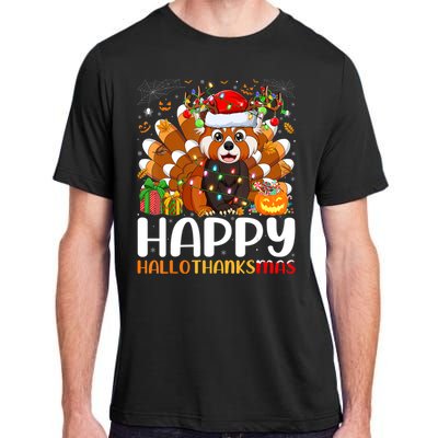 Red Panda Christmas Lights Santa Hat Pajamas Gift Adult ChromaSoft Performance T-Shirt