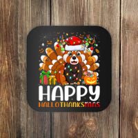 Red Panda Christmas Lights Santa Hat Pajamas Gift Coaster