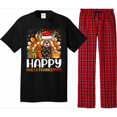 Red Panda Christmas Lights Santa Hat Pajamas Gift Pajama Set