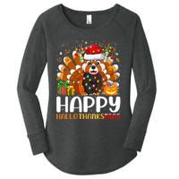 Red Panda Christmas Lights Santa Hat Pajamas Gift Women's Perfect Tri Tunic Long Sleeve Shirt