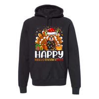 Red Panda Christmas Lights Santa Hat Pajamas Gift Premium Hoodie