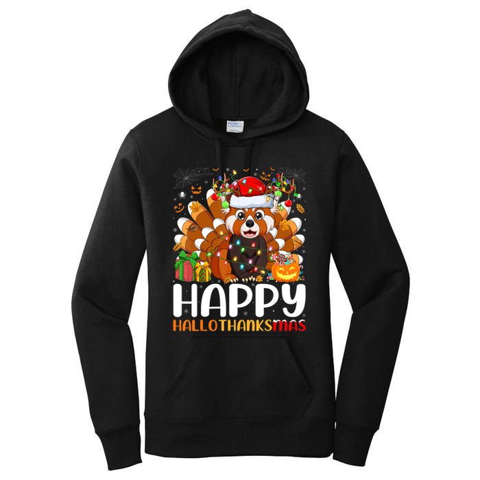 Red Panda Christmas Lights Santa Hat Pajamas Gift Women's Pullover Hoodie