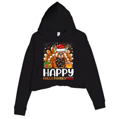 Red Panda Christmas Lights Santa Hat Pajamas Gift Crop Fleece Hoodie