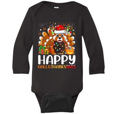 Red Panda Christmas Lights Santa Hat Pajamas Gift Baby Long Sleeve Bodysuit