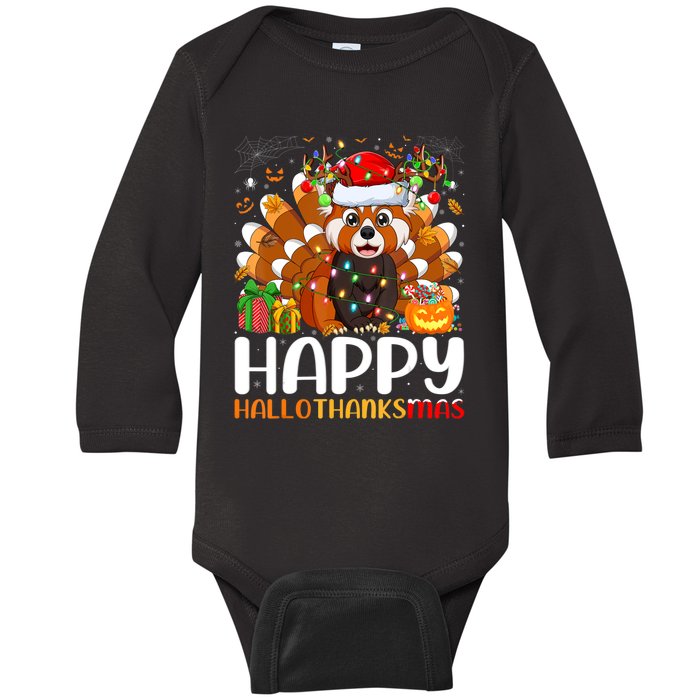 Red Panda Christmas Lights Santa Hat Pajamas Gift Baby Long Sleeve Bodysuit