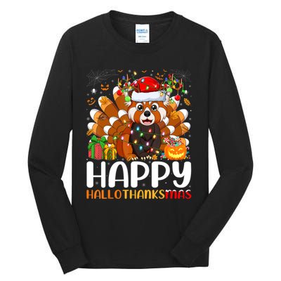 Red Panda Christmas Lights Santa Hat Pajamas Gift Tall Long Sleeve T-Shirt