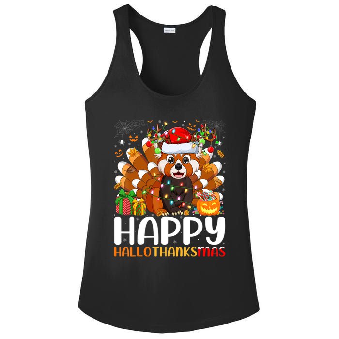 Red Panda Christmas Lights Santa Hat Pajamas Gift Ladies PosiCharge Competitor Racerback Tank