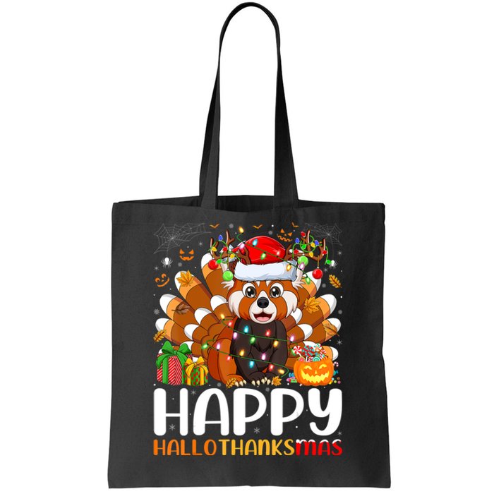 Red Panda Christmas Lights Santa Hat Pajamas Gift Tote Bag