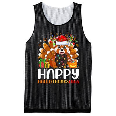 Red Panda Christmas Lights Santa Hat Pajamas Gift Mesh Reversible Basketball Jersey Tank