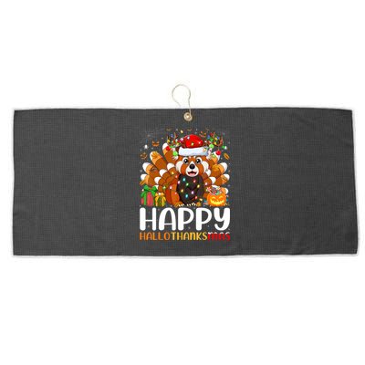 Red Panda Christmas Lights Santa Hat Pajamas Gift Large Microfiber Waffle Golf Towel