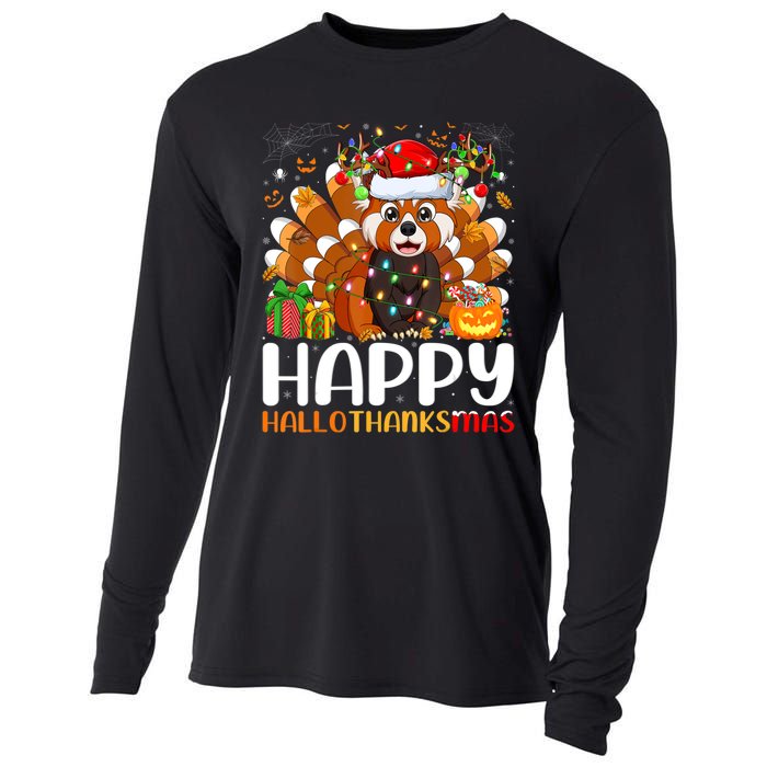 Red Panda Christmas Lights Santa Hat Pajamas Gift Cooling Performance Long Sleeve Crew