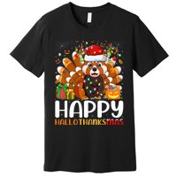 Red Panda Christmas Lights Santa Hat Pajamas Gift Premium T-Shirt