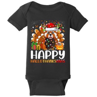 Red Panda Christmas Lights Santa Hat Pajamas Gift Baby Bodysuit