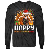 Red Panda Christmas Lights Santa Hat Pajamas Gift Tie-Dye Long Sleeve Shirt