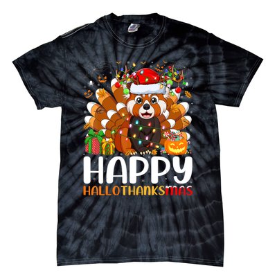 Red Panda Christmas Lights Santa Hat Pajamas Gift Tie-Dye T-Shirt