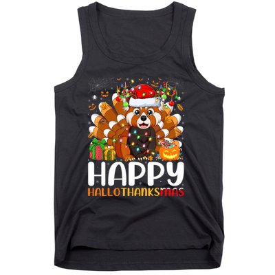 Red Panda Christmas Lights Santa Hat Pajamas Gift Tank Top