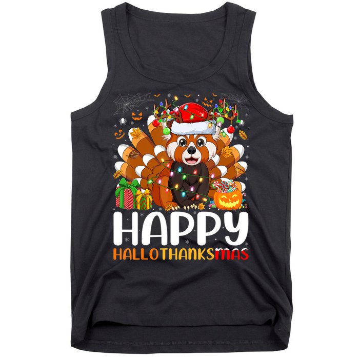 Red Panda Christmas Lights Santa Hat Pajamas Gift Tank Top