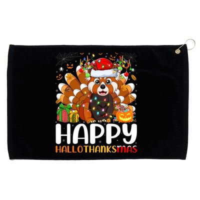 Red Panda Christmas Lights Santa Hat Pajamas Gift Grommeted Golf Towel