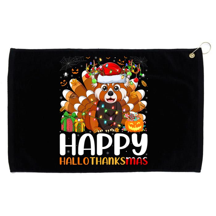 Red Panda Christmas Lights Santa Hat Pajamas Gift Grommeted Golf Towel