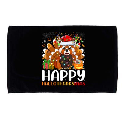 Red Panda Christmas Lights Santa Hat Pajamas Gift Microfiber Hand Towel