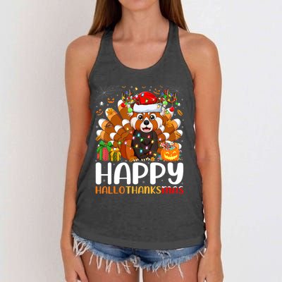 Red Panda Christmas Lights Santa Hat Pajamas Gift Women's Knotted Racerback Tank