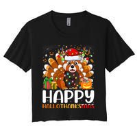 Red Panda Christmas Lights Santa Hat Pajamas Gift Women's Crop Top Tee