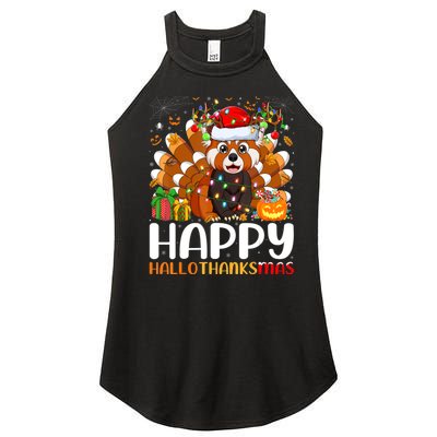 Red Panda Christmas Lights Santa Hat Pajamas Gift Women's Perfect Tri Rocker Tank