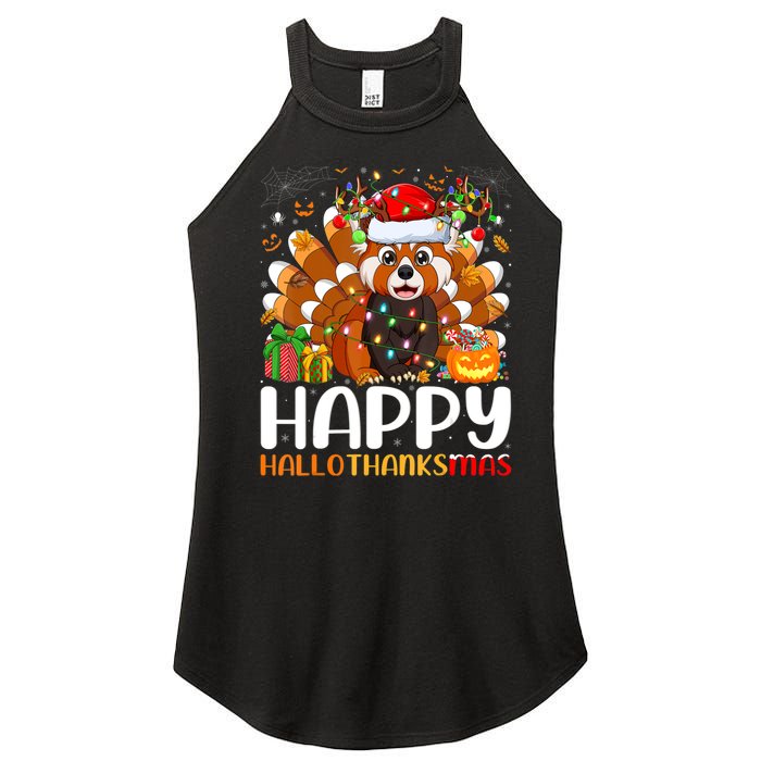 Red Panda Christmas Lights Santa Hat Pajamas Gift Women's Perfect Tri Rocker Tank